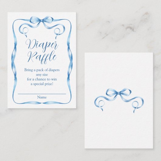 Waterverf Blauw Lint Luier Raffle Informatiekaartje (Voorkant / Achterkant)
