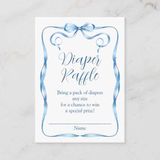 Waterverf Blauw Lint Luier Raffle Informatiekaartje (Voorkant)