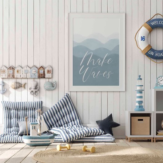 Waterverf blauw maken golven poster