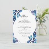 Waterverf blauw. Marine botanische bruiloft Menu (Staand voorkant)