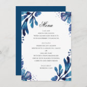 Waterverf blauw. Marine botanische bruiloft Menu (Voorkant / Achterkant)