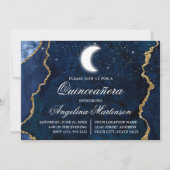 Waterverf Blauw Marmer Celestial Quinceanera Kaart (Voorkant)
