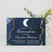Waterverf Blauw Marmer Celestial Quinceanera Kaart (Staand voorkant)