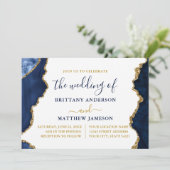 Waterverf Blauw Marmer en Gouden Huwelijk Kaart (Staand voorkant)