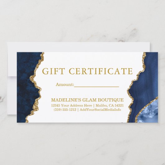 Waterverf Blauw Marmer Goud Cadeaubon (Voorkant)