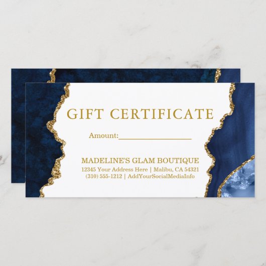 Waterverf Blauw Marmer Goud Cadeaubon (Voorkant / Achterkant)