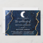Waterverf Blauw Marmer Hemelse Bruiloft Kaart (Voorkant)