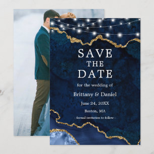 Waterverf Blauw Marmeren Agaat Geode Lichten Foto Save The Date