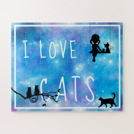 Waterverf blauw melkmeisje en katten legpuzzel