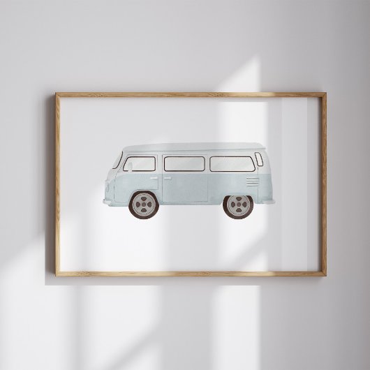Waterverf blauw mini-busje poster