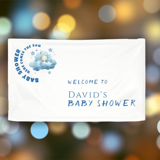 Waterverf blauw minimalistisch baby shower jongen spandoek