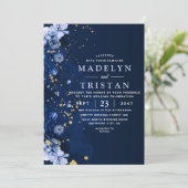 Waterverf Blauw Minimalistisch Rustiek Bloemen Bru Kaart (Staand voorkant)