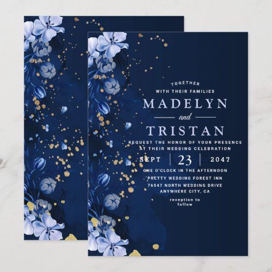 Waterverf Blauw Minimalistisch Rustiek Bloemen Bru Kaart (Voorkant / Achterkant)