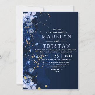 Waterverf Blauw Minimalistisch Rustiek Bloemen Bru Kaart