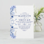 Waterverf Blauw Minimalistisch Rustiek Bloemen Bru Kaart (Staand voorkant)