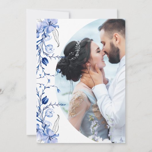 Waterverf Blauw Minimalistisch Rustiek Bloemen Bru Kaart (Achterkant)