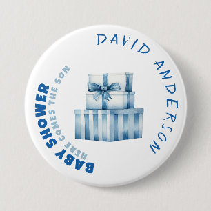 Waterverf blauw minimalistische baby shower jongen ronde button 7,6 cm