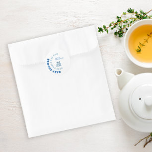 Waterverf blauw minimalistische baby shower jongen ronde sticker