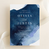 Waterverf Blauw Modern Bruiloft Kaart