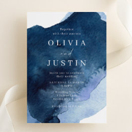 Waterverf Blauw Modern Bruiloft Kaart
