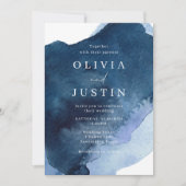 Waterverf Blauw Modern Bruiloft Kaart (Voorkant)