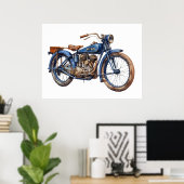 Waterverf  Blauw Motorcycle Poster (Thuiskantoor)