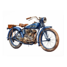 Waterverf  Blauw Motorcycle