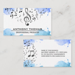 Waterverf blauw   Muzieknoten Visitekaartje