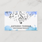 Waterverf blauw | Muzieknoten Visitekaartje (Voorkant)