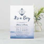 waterverf blauw nautisch baby shower kaart (Staand voorkant)