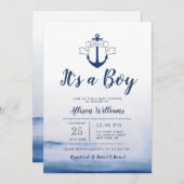 waterverf blauw nautisch baby shower kaart (Voorkant / Achterkant)