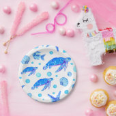 Waterverf Blauw Nautisch Patroon Turtle Fish Party Papieren Bordje (Feest)
