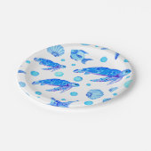 Waterverf Blauw Nautisch Patroon Turtle Fish Party Papieren Bordje (Gekanteld)