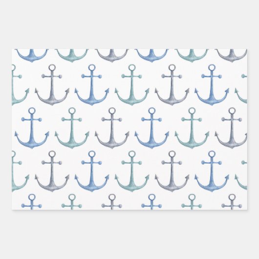 Waterverf blauw nautisch patroon. Vis, walvis Inpakpapier Vel (Voorkant 2)