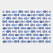 Waterverf blauw nautisch patroon. Vis, walvis Inpakpapier Vel (Voorkant)