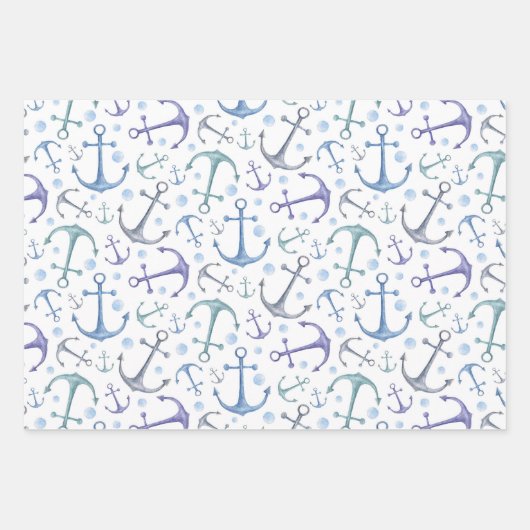 Waterverf blauw nautisch patroon. Walvis, stip Inpakpapier Vel (Voorkant 3)