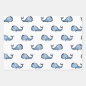 Waterverf blauw nautisch patroon. Walvis, stip Inpakpapier Vel (Voorkant)