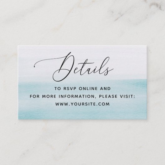 Waterverf blauw nautische bruiloft. Elegant script Informatiekaartje (Voorkant)