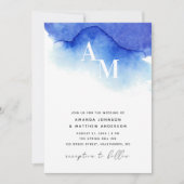 Waterverf blauw nautische bruiloft QR code details Kaart (Voorkant)