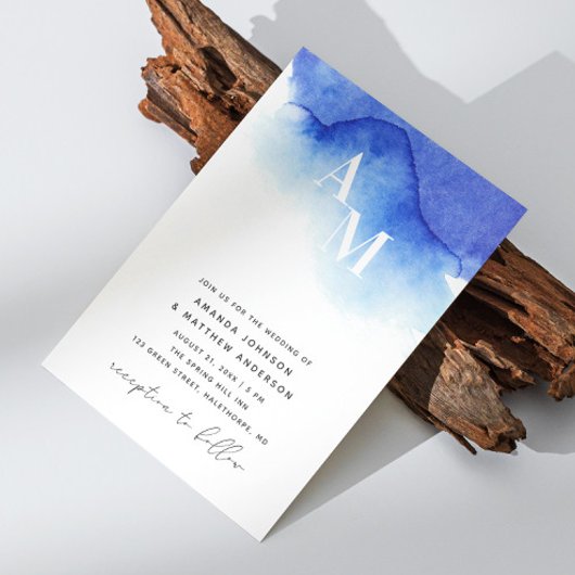 Waterverf blauw nautische bruiloft QR code details Kaart