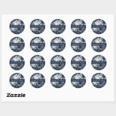 Waterverf Blauw Navy Bloemen bruiloft Ronde Sticker (Vel)
