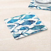 Waterverf Blauw & Navy Vis | Drink in de kustwater Kartonnen Onderzetters (Schuin)