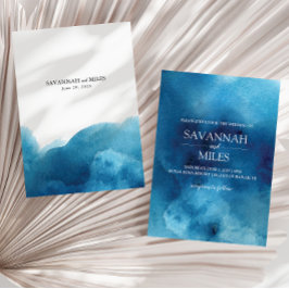 Waterverf Blauw Oceaan Golf Trouwkaart Aankondiging