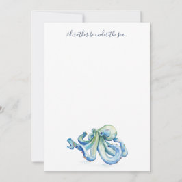 Waterverf Blauw octopus Dank u persoonlijk Notitiekaartje