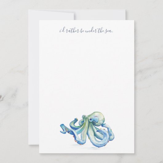 Waterverf Blauw octopus Dank u persoonlijk Notitiekaartje (Voorkant)