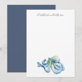Waterverf Blauw octopus Dank u persoonlijk Notitiekaartje (Voorkant / Achterkant)