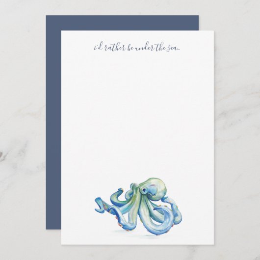 Waterverf Blauw octopus Dank u persoonlijk Notitiekaartje (Voorkant / Achterkant)