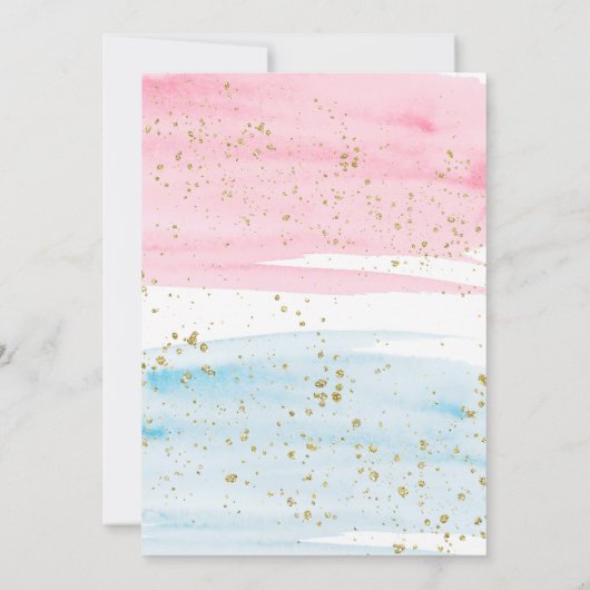 Waterverf Blauw of Roze Genderfeest Partij Kaart (Achterkant)