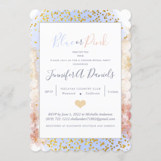 Waterverf Blauw of Roze Genderfeest Partij Kaart