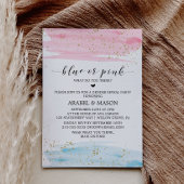 Waterverf Blauw of Roze Genderfeest Partij Kaart